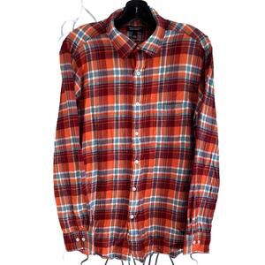 HUDSON Bay Company Authentic Men's Orange Plaid Flannel Button Down Shirt - L/G